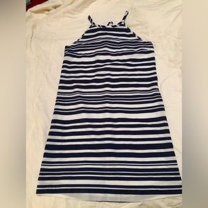 Charming Charlie’s navy blue and white striped sailors dress
